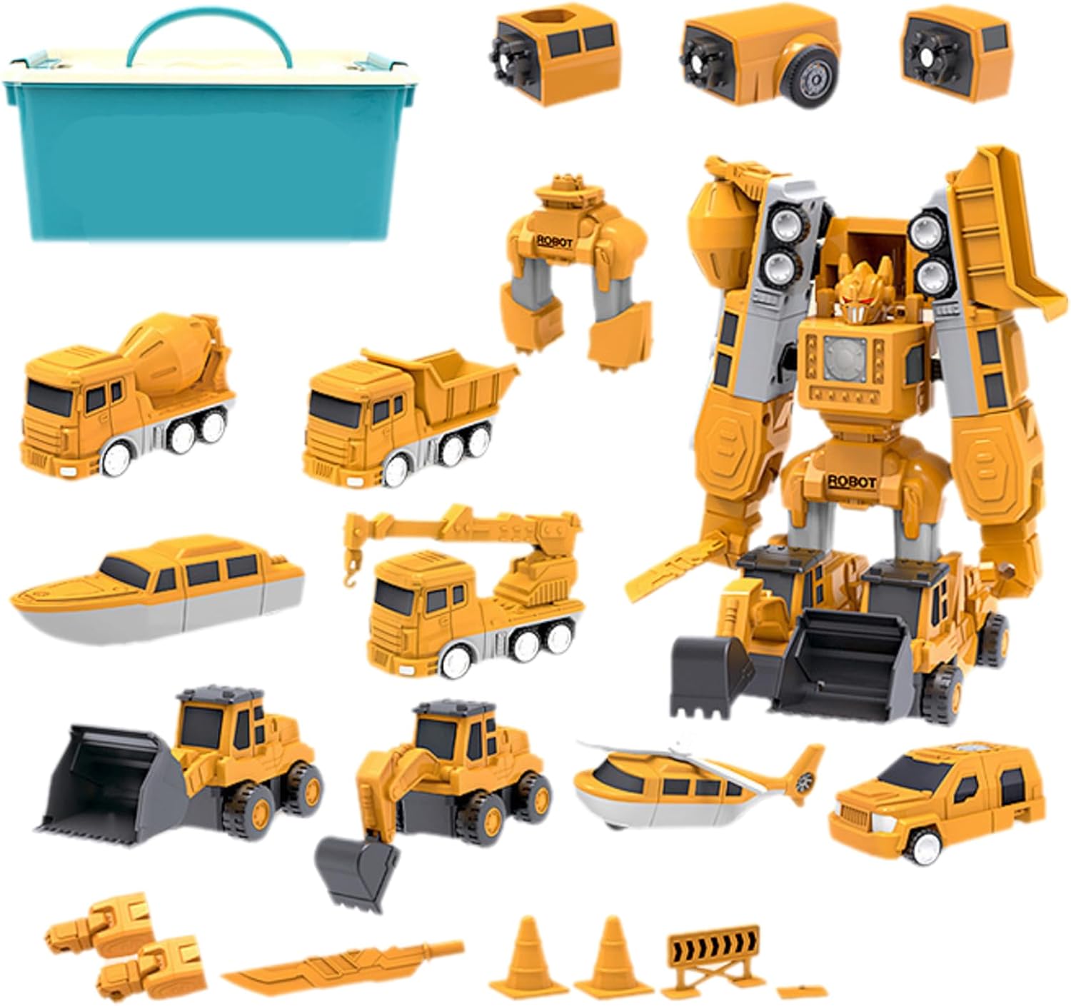 Construction Vehicle & Robot Toy with Storage Box