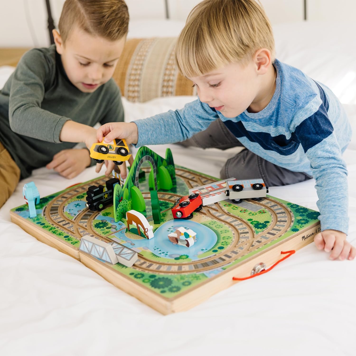 Take-Along Railroad Tabletop Playset with Wooden Train Toys