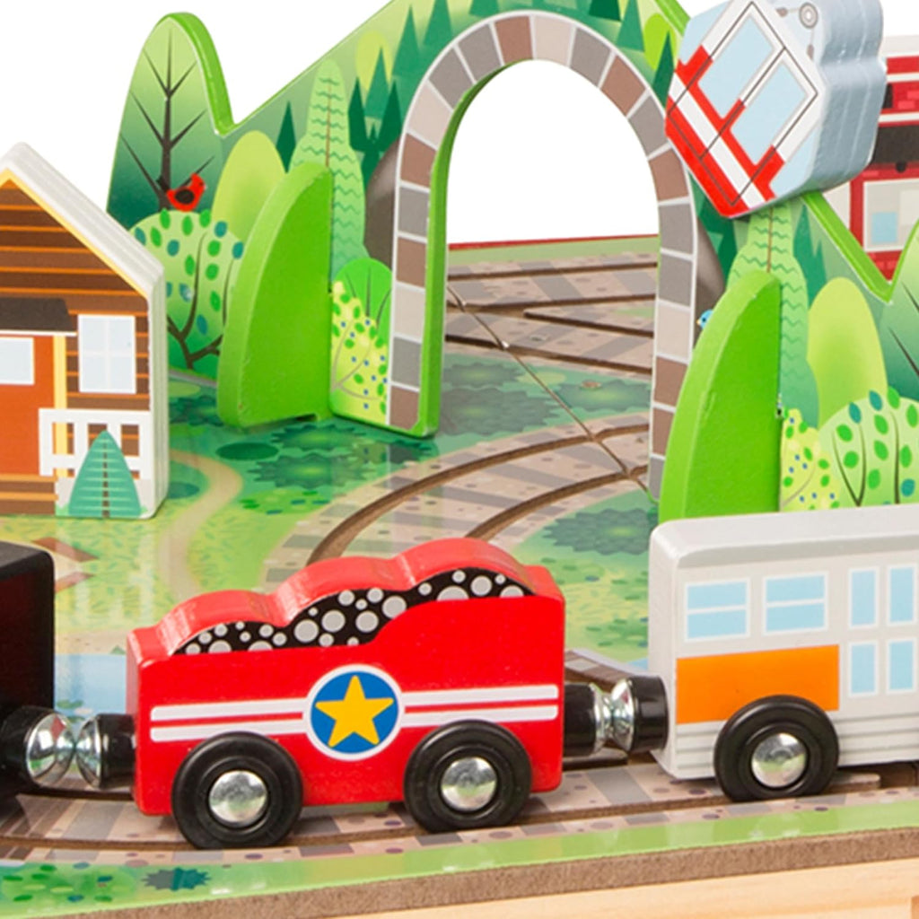 Take-Along Railroad Tabletop Playset with Wooden Train Toys