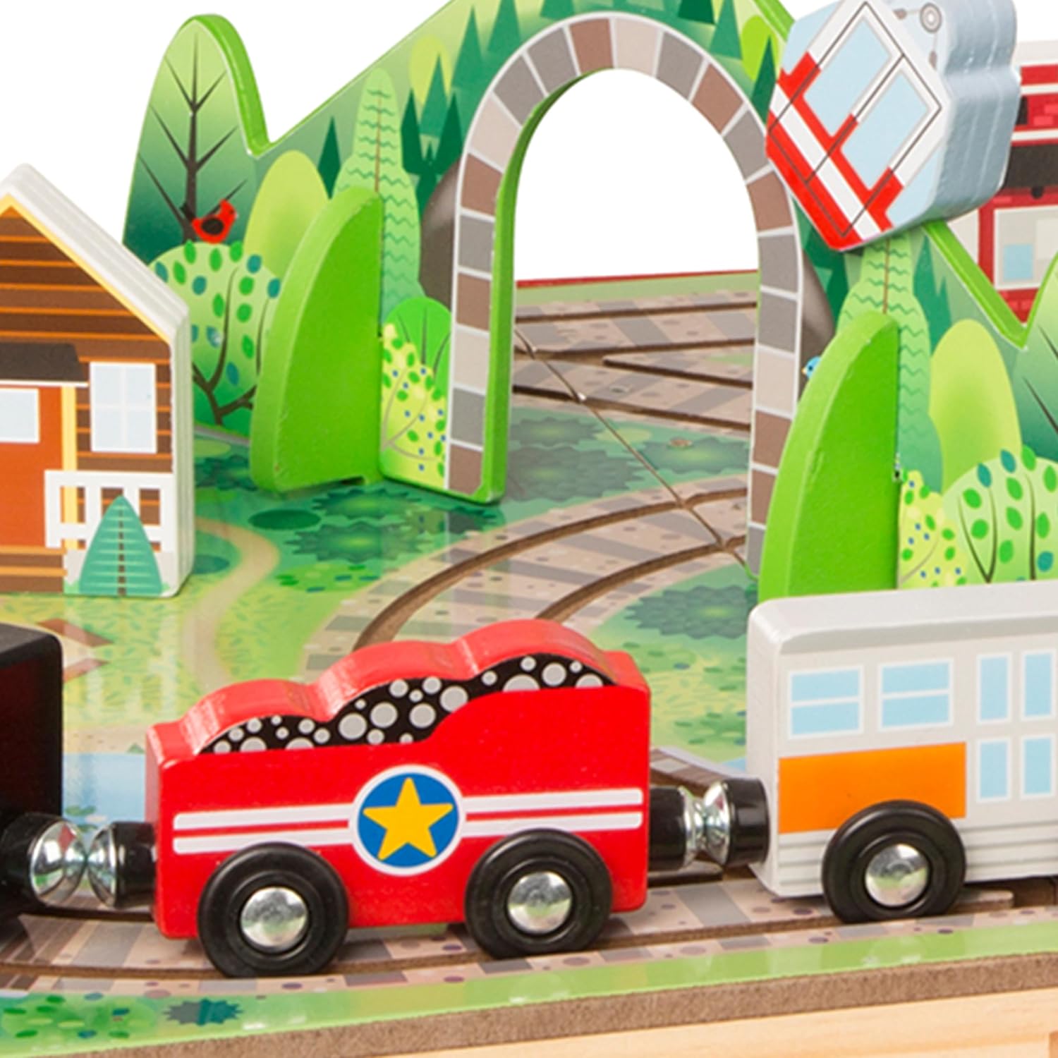 Take-Along Railroad Tabletop Playset with Wooden Train Toys