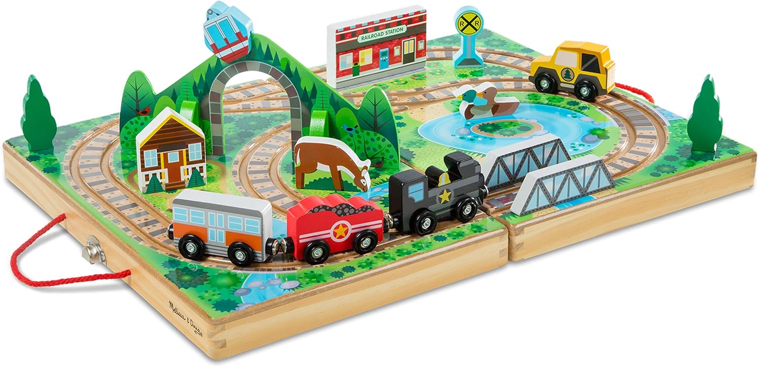 Take-Along Railroad Tabletop Playset with Wooden Train Toys