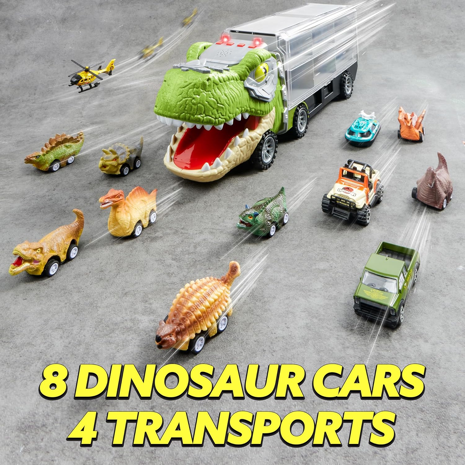 13 in 1 Dinosaur Toys for Kids 3-5, Dinosaur Truck with 12 Pull Back Cars